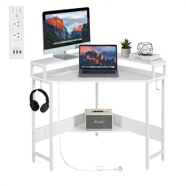 Casadiso L-Shaped Corner Desk with Power Board Smart Gaming Desk with Monitor Charging Station & USB Ports White (Albali)