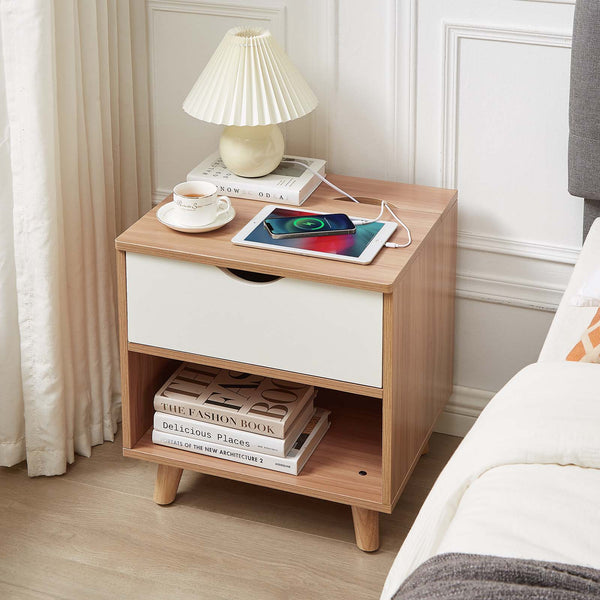 Casadiso Bedside Table with Charging Station Smart Side Table with Integrated Power Board & USB Ports (Furud)