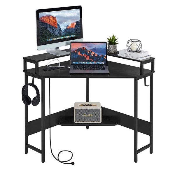 Casadiso Computer Desk with Charging Station L-Shaped Black Gaming Desk with Built-In Power Board Type-C/USB Ports (Albali)