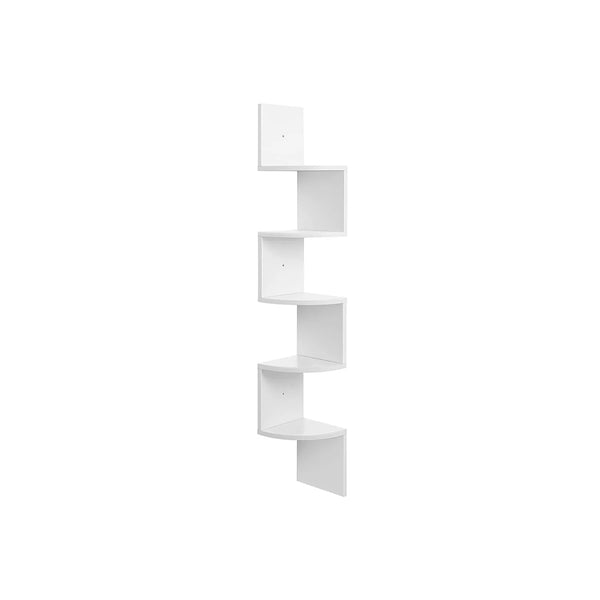 VASAGLE White Corner Shelf - Unique Zigzag Shape 5-Tier Wall-Mounted Floating Corner Shelf Decor - Maximize Space for Plants, Toys, Books, and Other Decorations