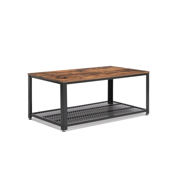 VASAGLE Industrial Rectangle Coffee Table - Rustic Brown Wood Coffee Table with Storage Shelf - Sturdy Matte-Black Steel Frame Coffee Tables for Living Room