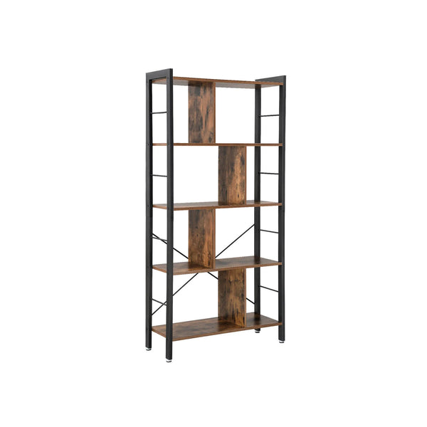 VASAGLE Industrial 4-Tier Wooden Bookshelf - Rustic Brown Bookcase with Steel Frame - Large Storage Space for Home and Office