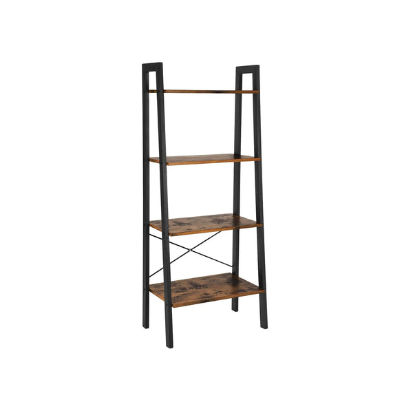 VASAGLE Rustic Brown Ladder Shelf - 4-Tier Bookshelf with Stable Steel Frame and Wide Shelves for Home Decoration and Organization - 56 x 34 x 137.5 cm