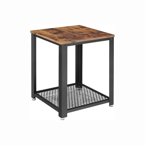 VASAGLE 2-Tier Nightstand - Rustic Brown Side Table with Mesh Shelf for Bed or Sofa | Industrial Design - Easy Assembly - Strong Construction
