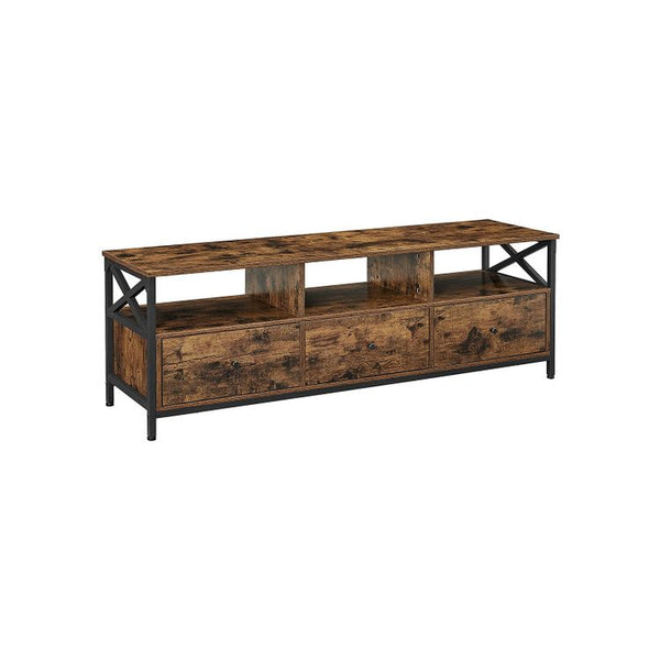 VASAGLE Modern Wooden TV Cabinet - TV Entertainment Unit with Industrial and Farmhouse Style - With 3 Open Shelves and 3 Spacious Drawers - Holds TVs up to 65 inches